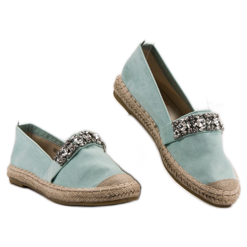 Bestelle Semišové espadrilky s krystaly zelený 2