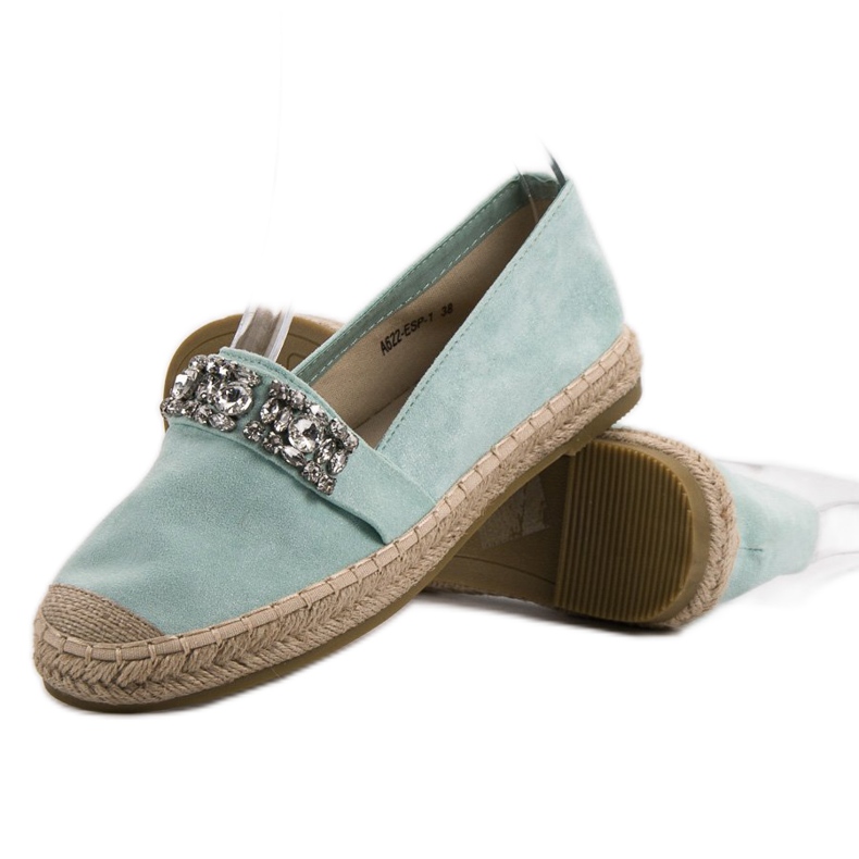 Bestelle Semišové espadrilky s krystaly zelený 1