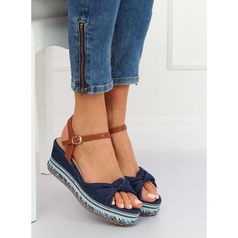 Sandály na klínovém podpatku námořnická modř B165 Navy námořnická modrá 2