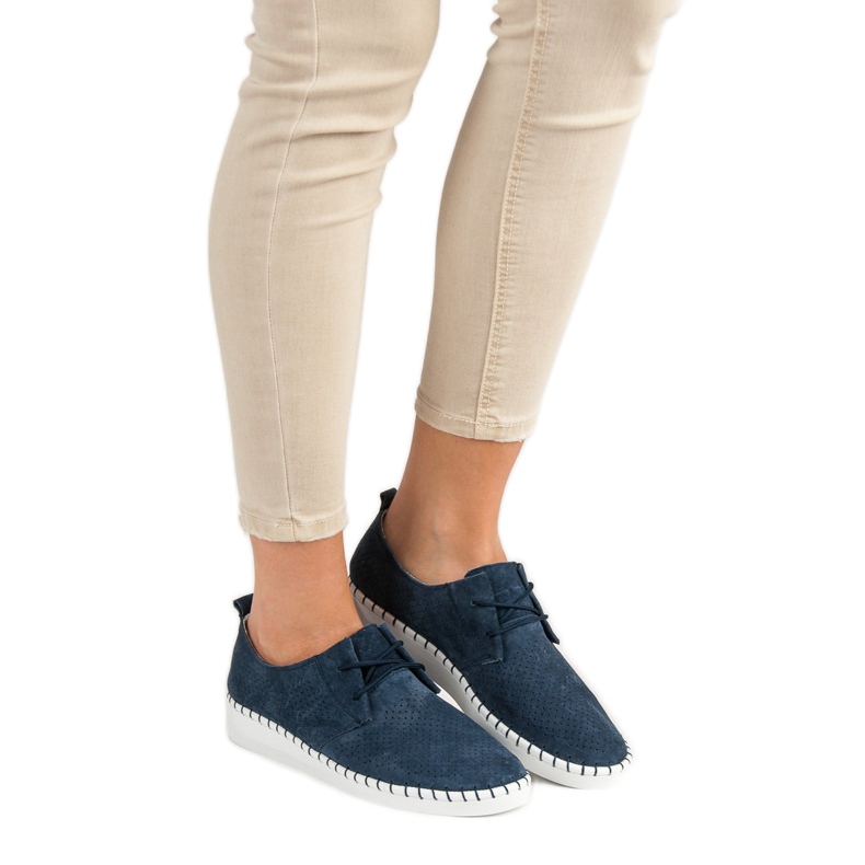 Prolamované kožené boty modrý 1