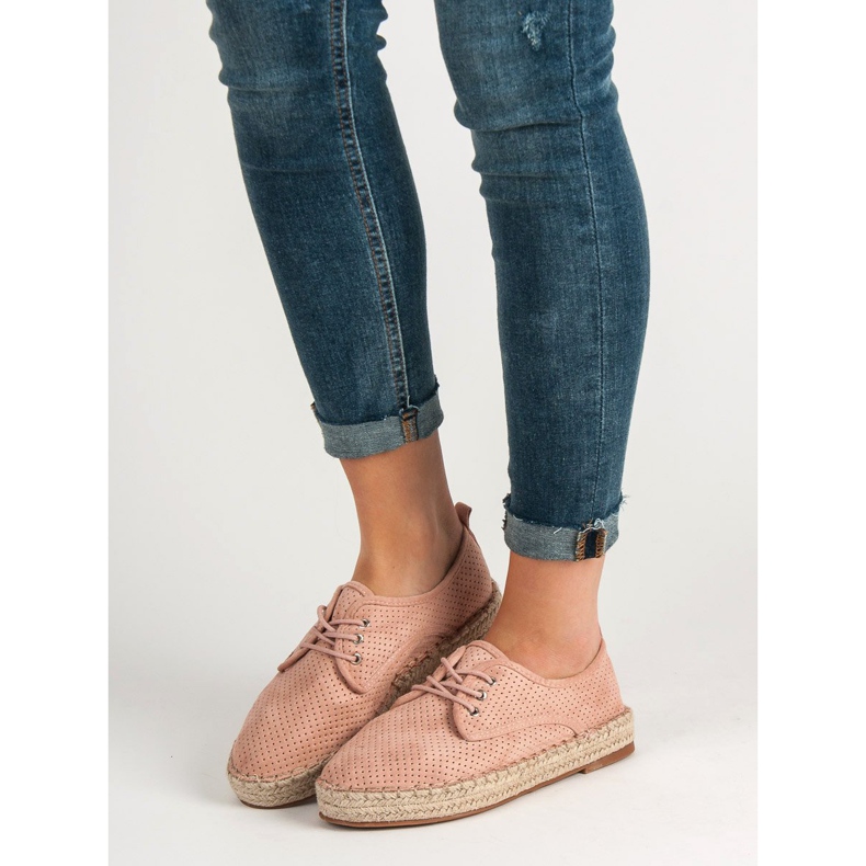 Small Swan Prolamované semišové brogues růžový 1