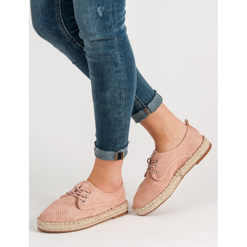 Small Swan Prolamované semišové brogues růžový 2