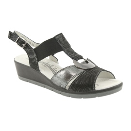 Filippo Pohodlné kožené sandály na klínku černá šedá 1