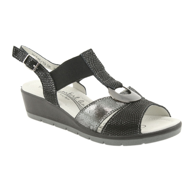 Filippo Pohodlné kožené sandály na klínku černá šedá 1