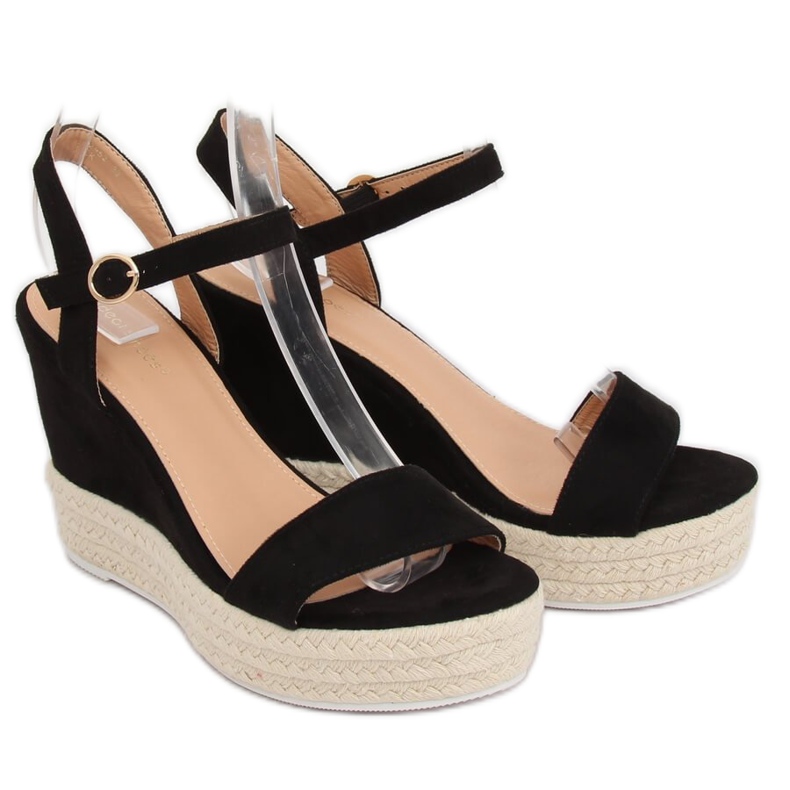 Černé sandály na klínové patě JS-2952 Black černý 2