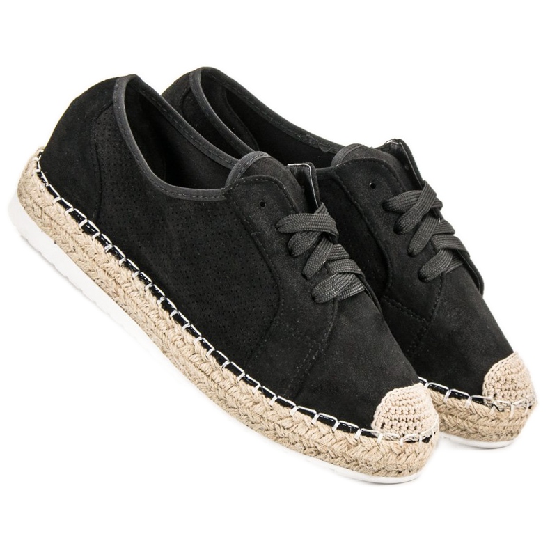 Ideal Shoes Šněrovací espadrilky černá 1