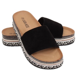 Černé pantofle s vysokou podrážkou LS-117 černá 1