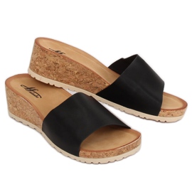 Černé korkové klínové pantofle 3527-12 černé černá 1