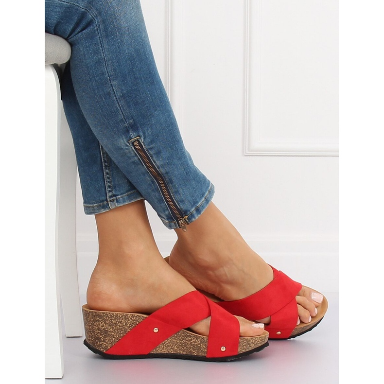 Červené G1560 Červené klínové pantofle 1 Červené G1560 Červené klínové pantofle 1