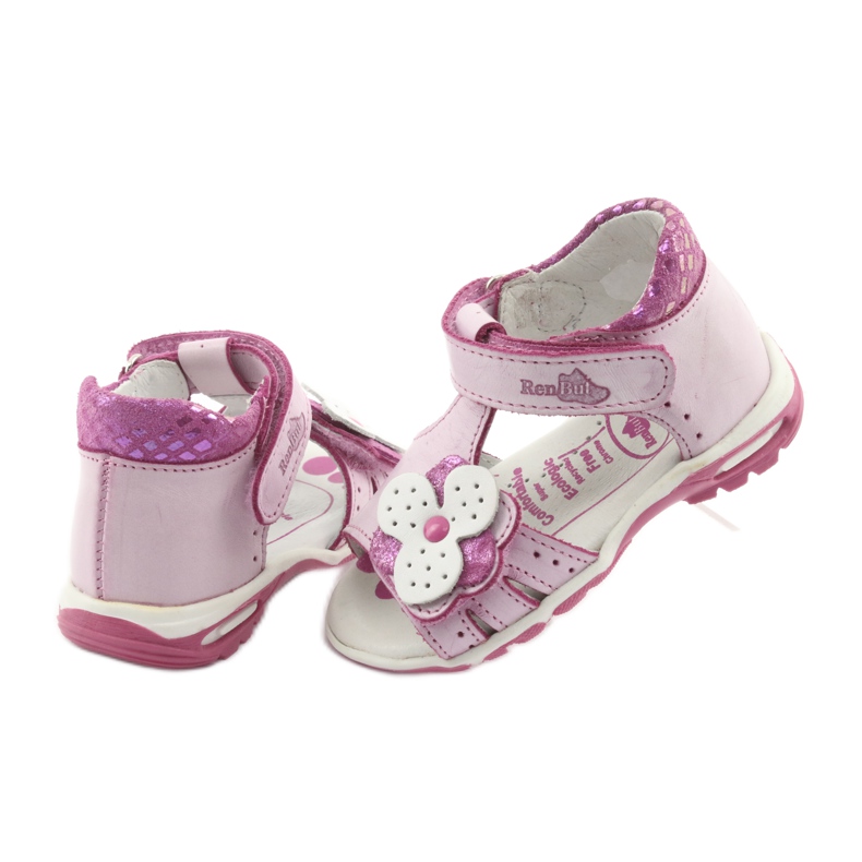 Růžové sandály s květinami Ren But 1406 růžový bílý 5