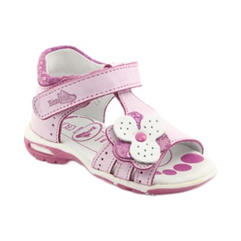 Růžové sandály s květinami Ren But 1406 růžový bílý 2