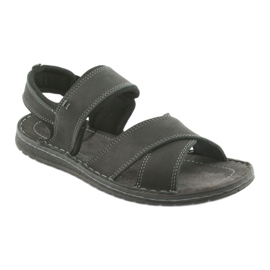 Riko Pánské sportovní kožené sandály 852 černé černá 1