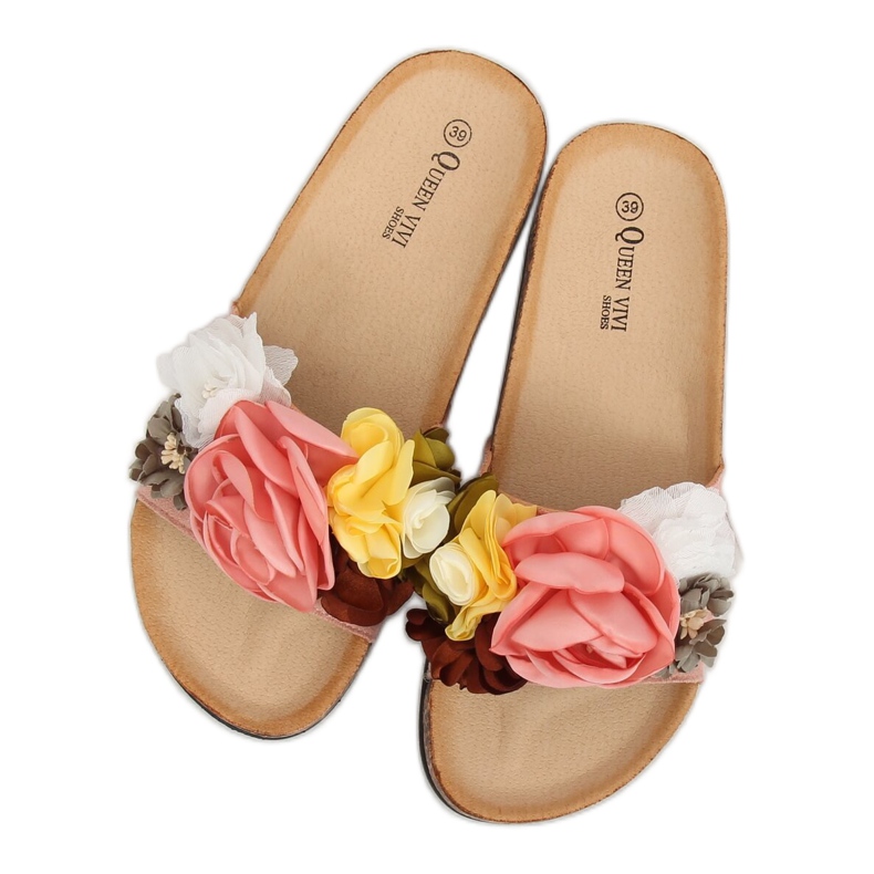 Pantofle s květy růžové 218-170 růžové růžový 1