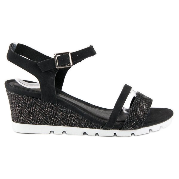 Ideal Shoes Černé klínové sandály černý 1
