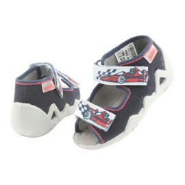 Dětské pantofle Befado 250P084 Navy Blue/Red s autem šedá 4