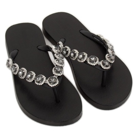 Elegantní černé žabky s kamínky JH69 Black černý 1