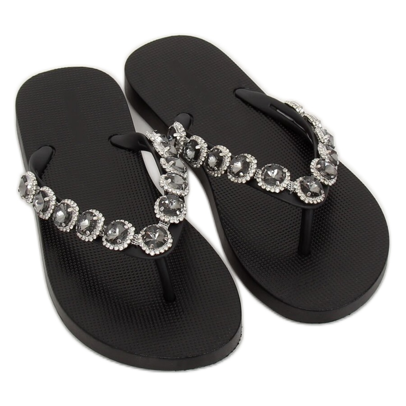 Elegantní černé žabky s kamínky JH69 Black černý 1