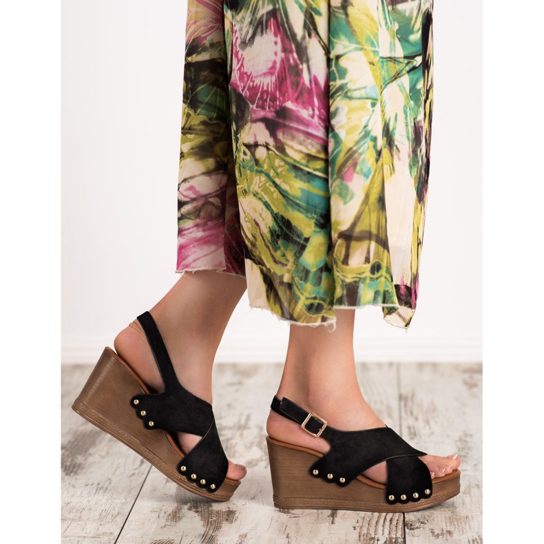 SHELOVET Semišové sandály černá 2