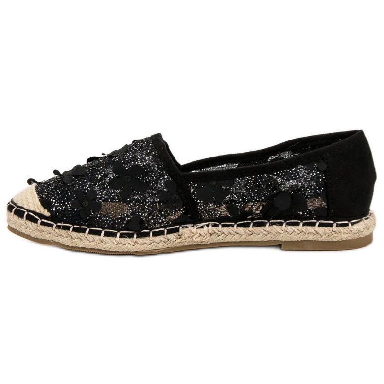 Nio Nio Krajkové espadrilky v květinách černý 1