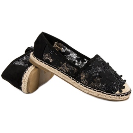 Nio Nio Krajkové espadrilky v květinách černý 2