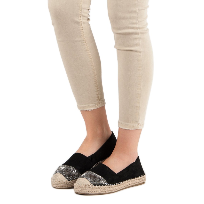Small Swan Semišové espadrilky s krystaly černý 2