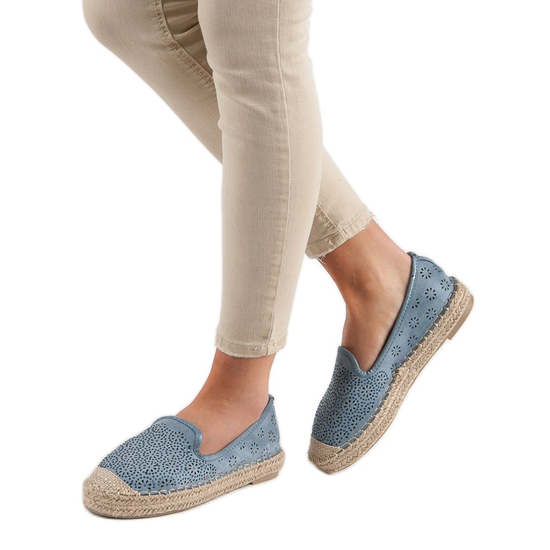 Semišové prolamované espadrilky modrý 1