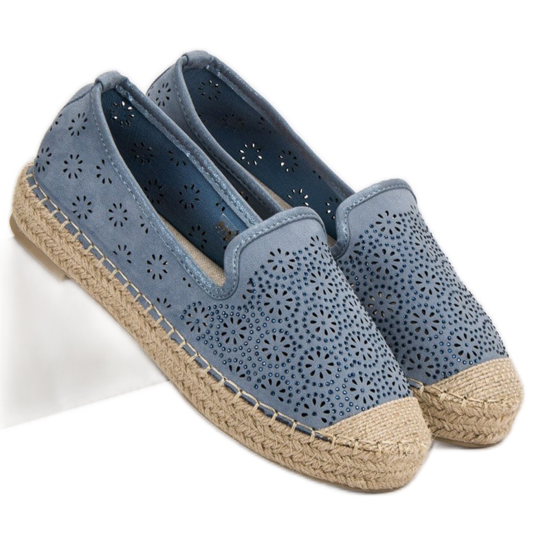 Semišové prolamované espadrilky modrý 2