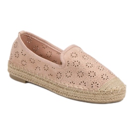 Semišové prolamované espadrilky růžový 2