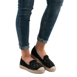 SHELOVET Semišové prolamované espadrilky černá 1