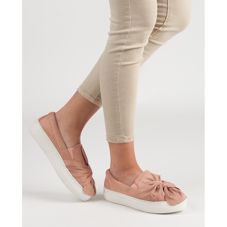 Semišové slipy s mašlí VICES růžový 1