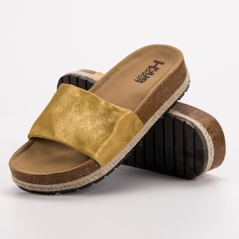 Kylie Lesklé hořčičné pantofle žlutá 2