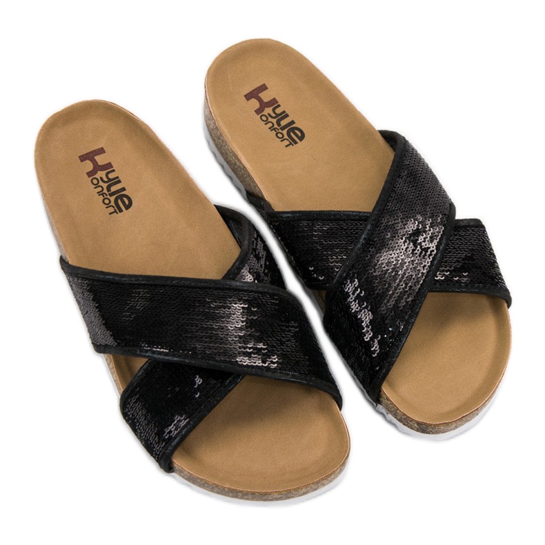 Kylie Černé pantofle s flitry černý 2