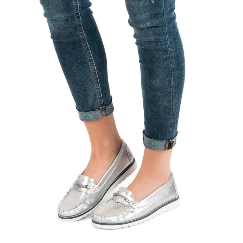 Filippo Pohodlné kožené mokasíny šedá 2