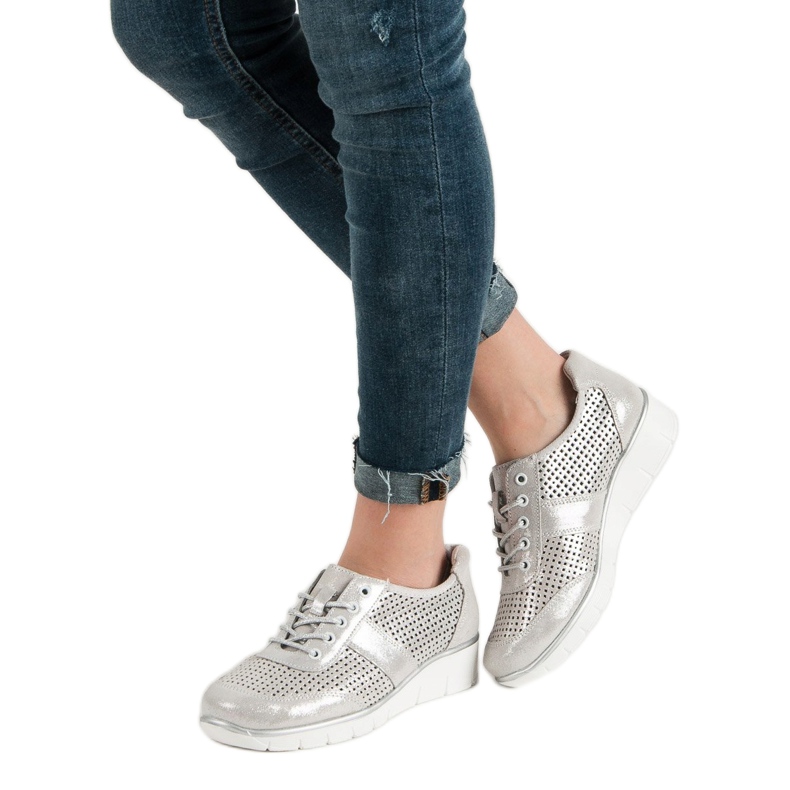 Filippo Prolamované kožené boty šedá 1