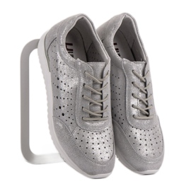 Kylie Stříbrné kožené boty šedá 1