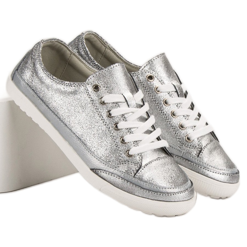 Filippo Stříbrné kožené tenisky šedá 1