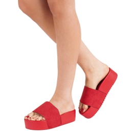 Anesia Paris Semišové pantofle na platformě červené 2