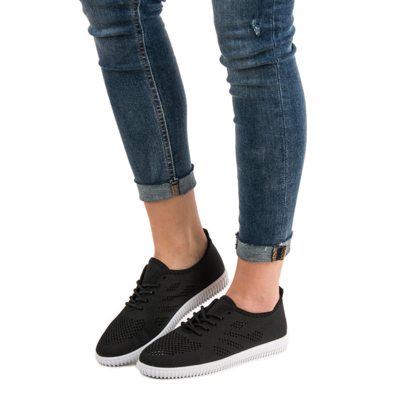 SHELOVET Textilní šněrovací obuv černá 1