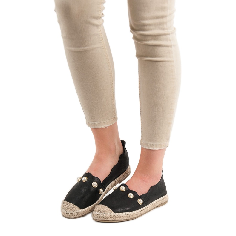 SHELOVET Espadrilky s perlami černý 2