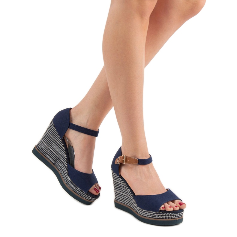 Primavera Sandály na klínku modrý 2