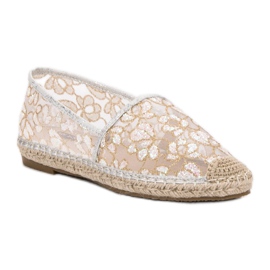 Krajkové espadrilky VICES hnědý žlutá 5