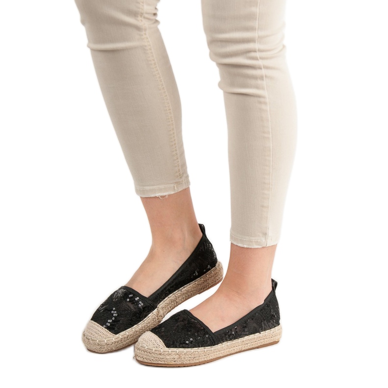 SHELOVET Krajkové espadrilky černý 1