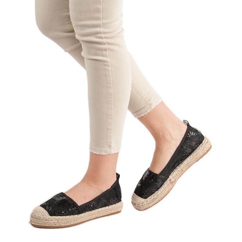 SHELOVET Krajkové espadrilky černý 2