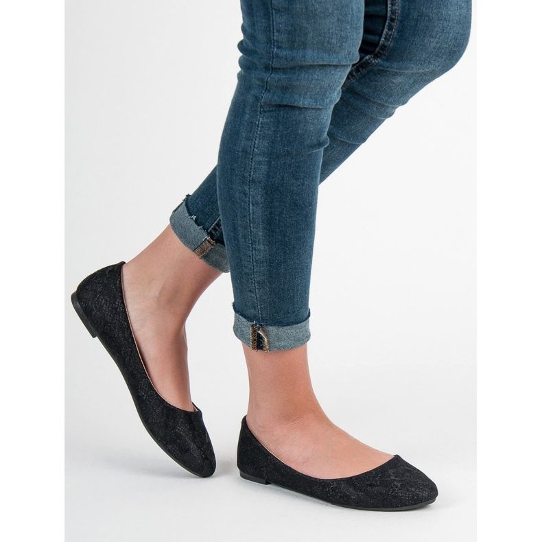 SHELOVET Krajkové balerínky se třpytkami černý 2