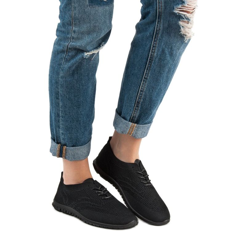 SHELOVET Textilní šněrovací obuv černá 1