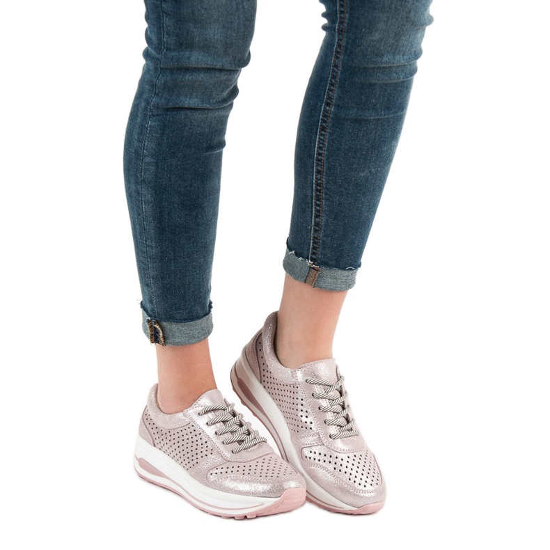 Filippo Kožené brokátové boty růžový 2