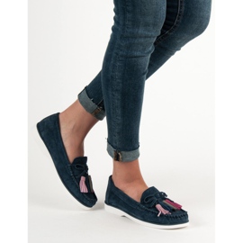 Filippo Kožené mokasíny s třásněmi modrý 1