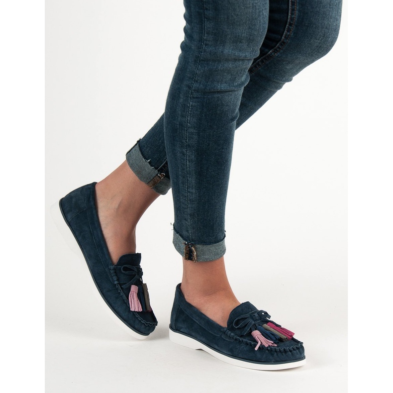 Filippo Kožené mokasíny s třásněmi modrý 1