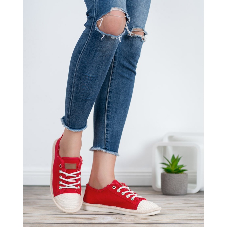 SHELOVET Šněrovací espadrilky červený 2
