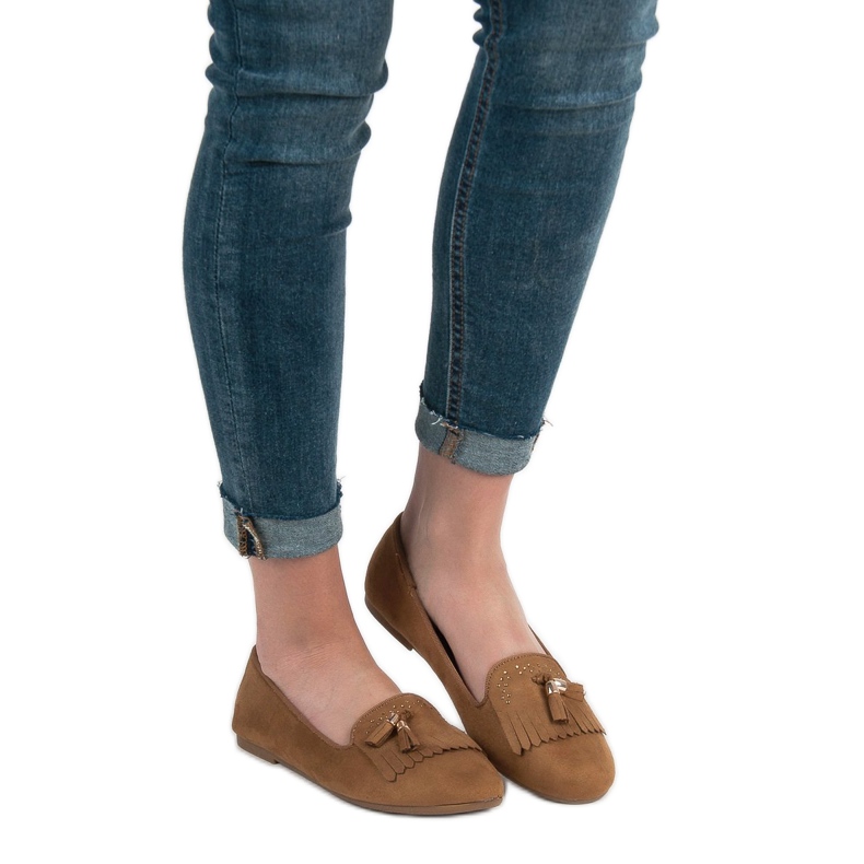 SHELOVET Mokasíny s třásněmi hnědý 1